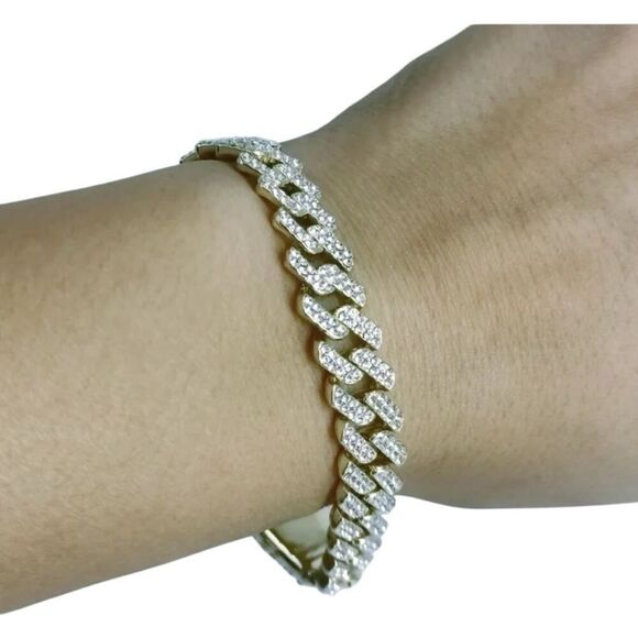 Silver Plated Rhinestone Cuban Link Iced Necklace - Picture 7 of 8